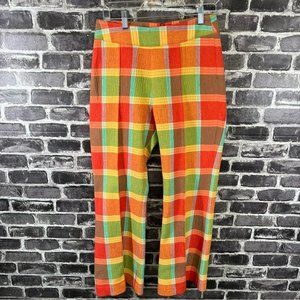 Smythe Cropped Pintuck Pants - Tangerine Plaid - Size 4